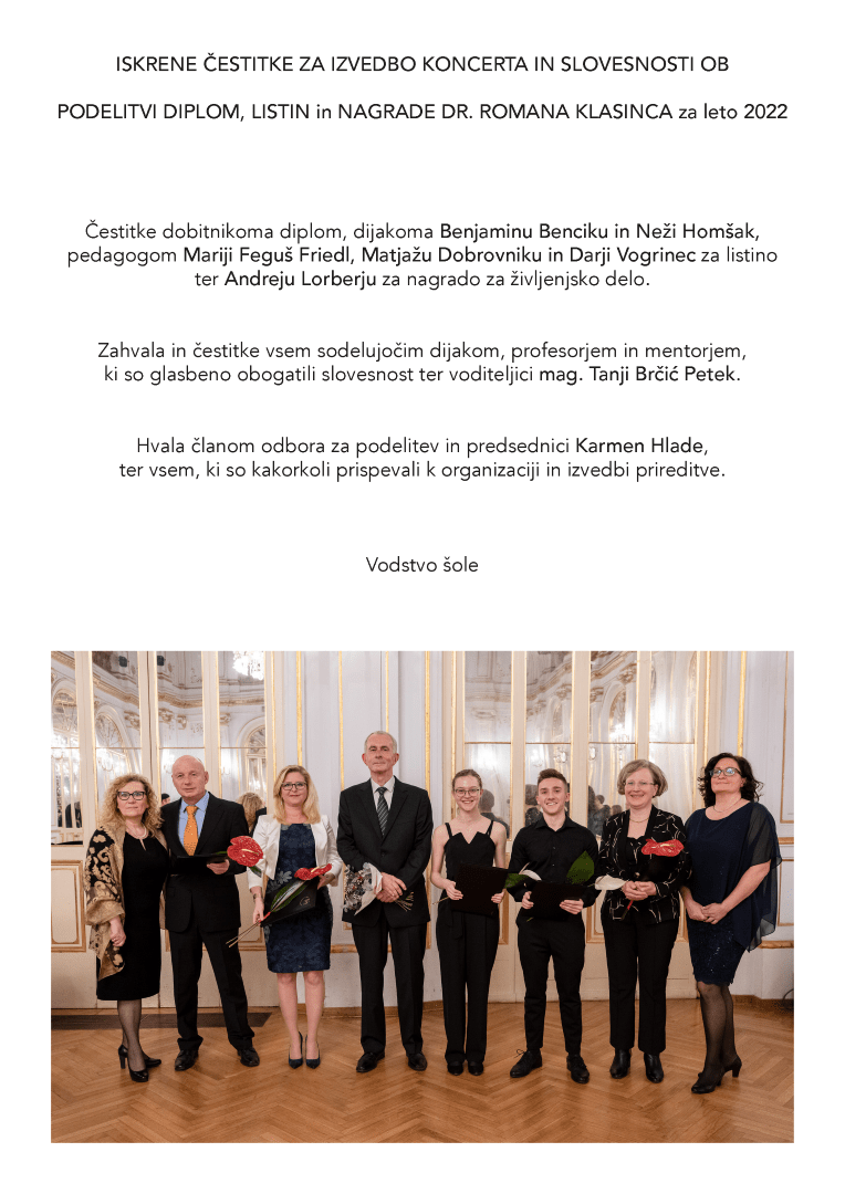 Čestitka za slovesnost dr. Roman Klasinc Čestitka za slovesnost dr. Roman Klasinc