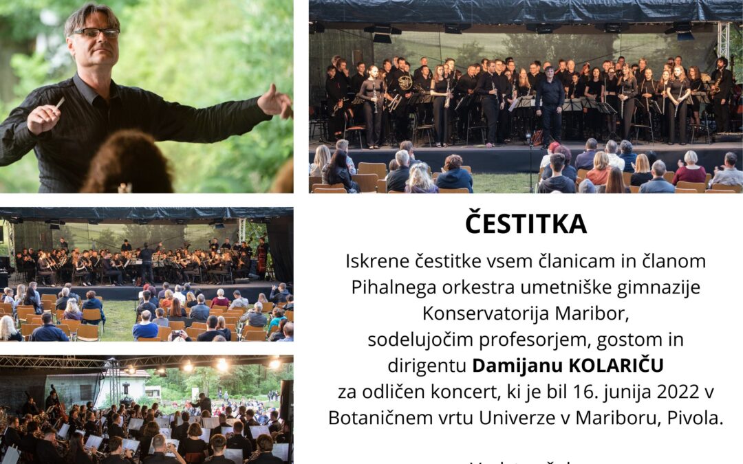 Čestitka za Koncert Pihalnega orkestra UMG v Pivoli