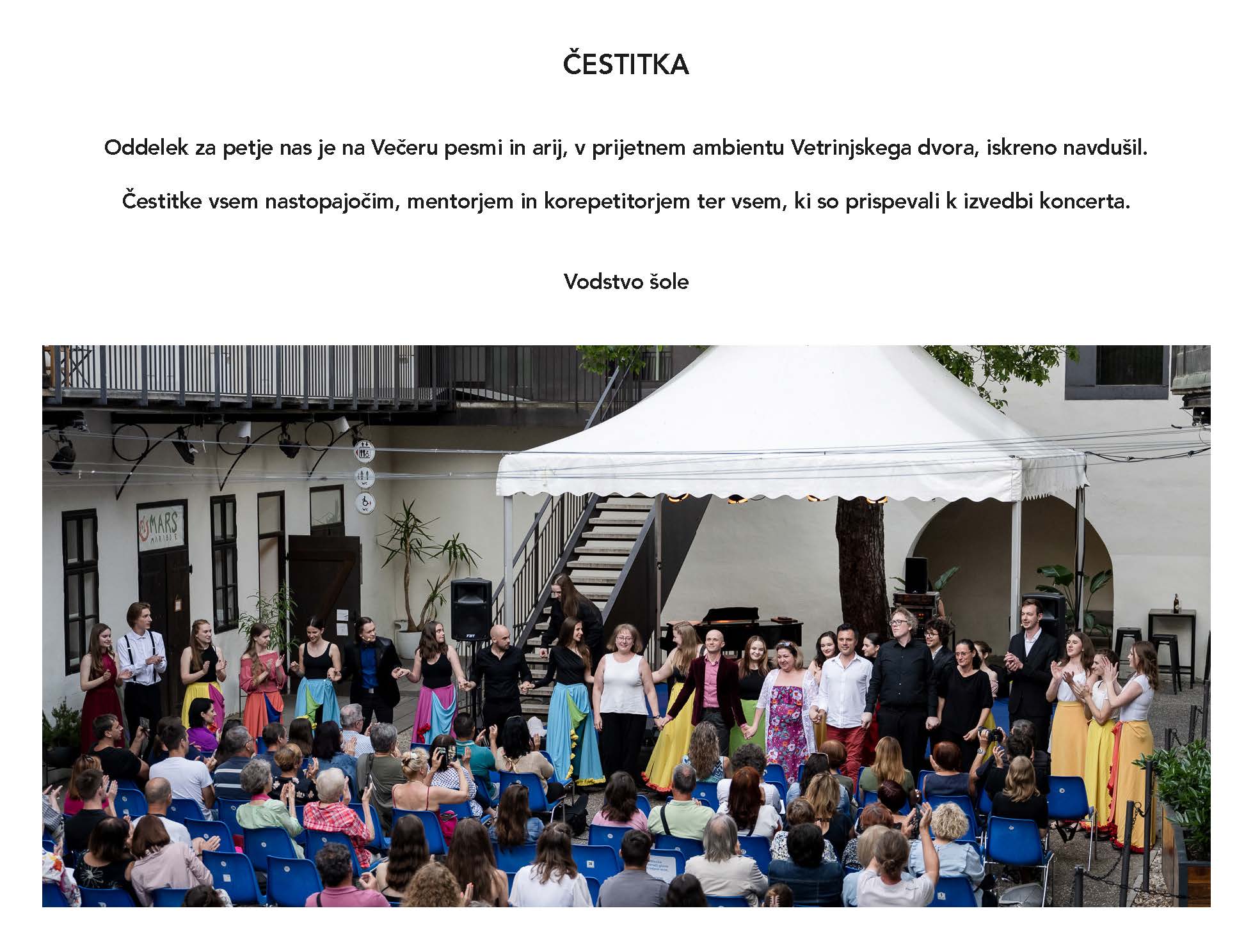 Čestitka za Večer pesmi in arij Čestitka za Večer pesmi in arij