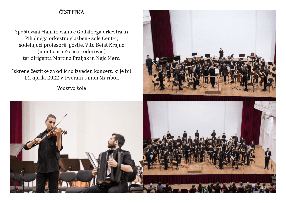 Čestitka za koncert godalnega in pihalnega orkestra GŠ Center 2022