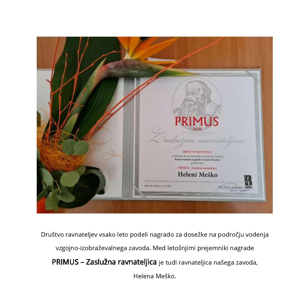 PRIMUS – Zaslužna ravnateljica PRIMUS – Zaslužna ravnateljica