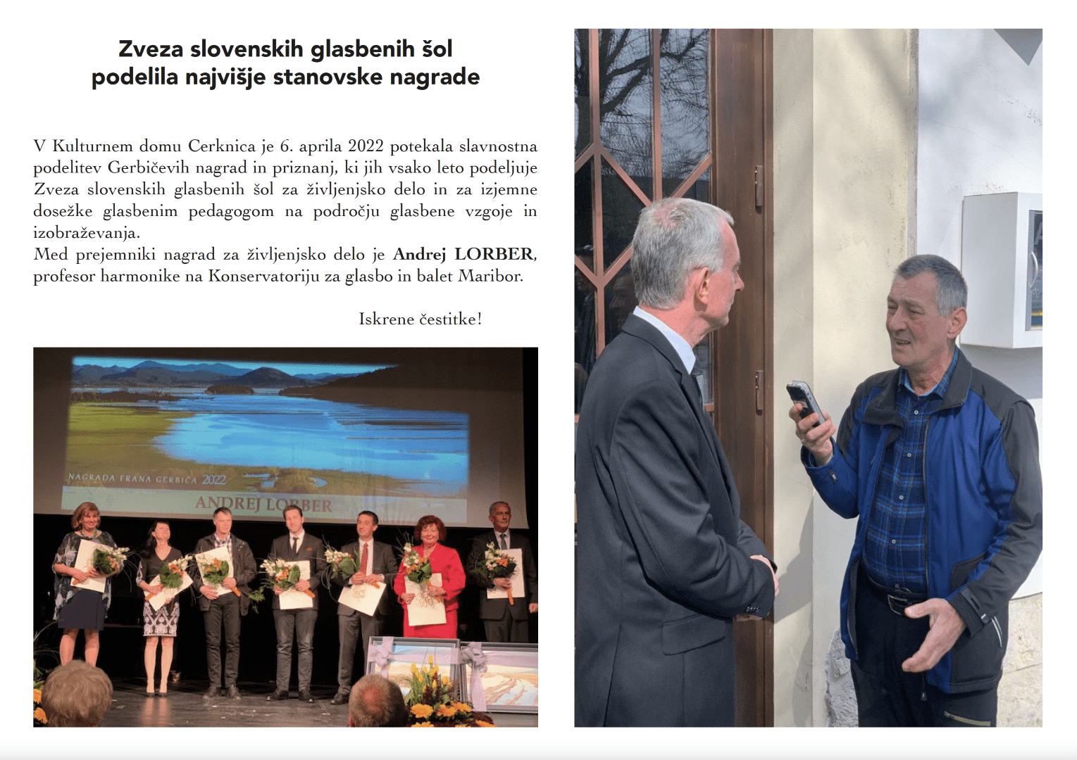 Andrej Lorber, prejemnik nagrade za življenjsko delo Fran Grebič Andrej Lorber, prejemnik nagrade za življenjsko delo Fran Grebič