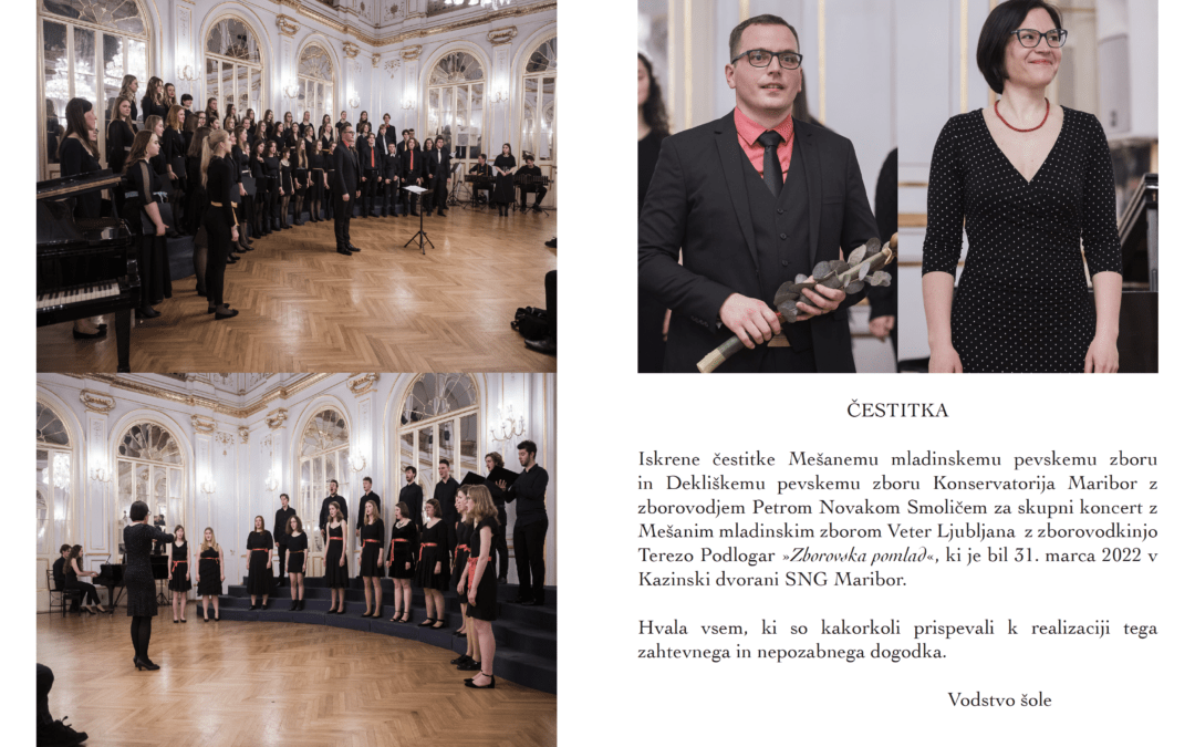 Čestitka za koncert zborov MeMPZ in DPZ Konservatorija Maribor in MeMPZ Veter Ljubljana