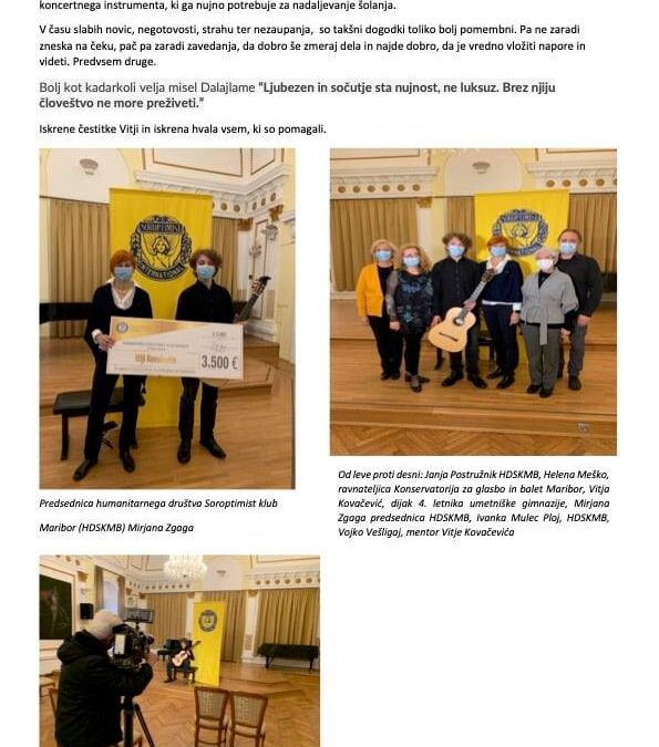 Vitja Kovačević, prejemnik donacije humanitarnega društva