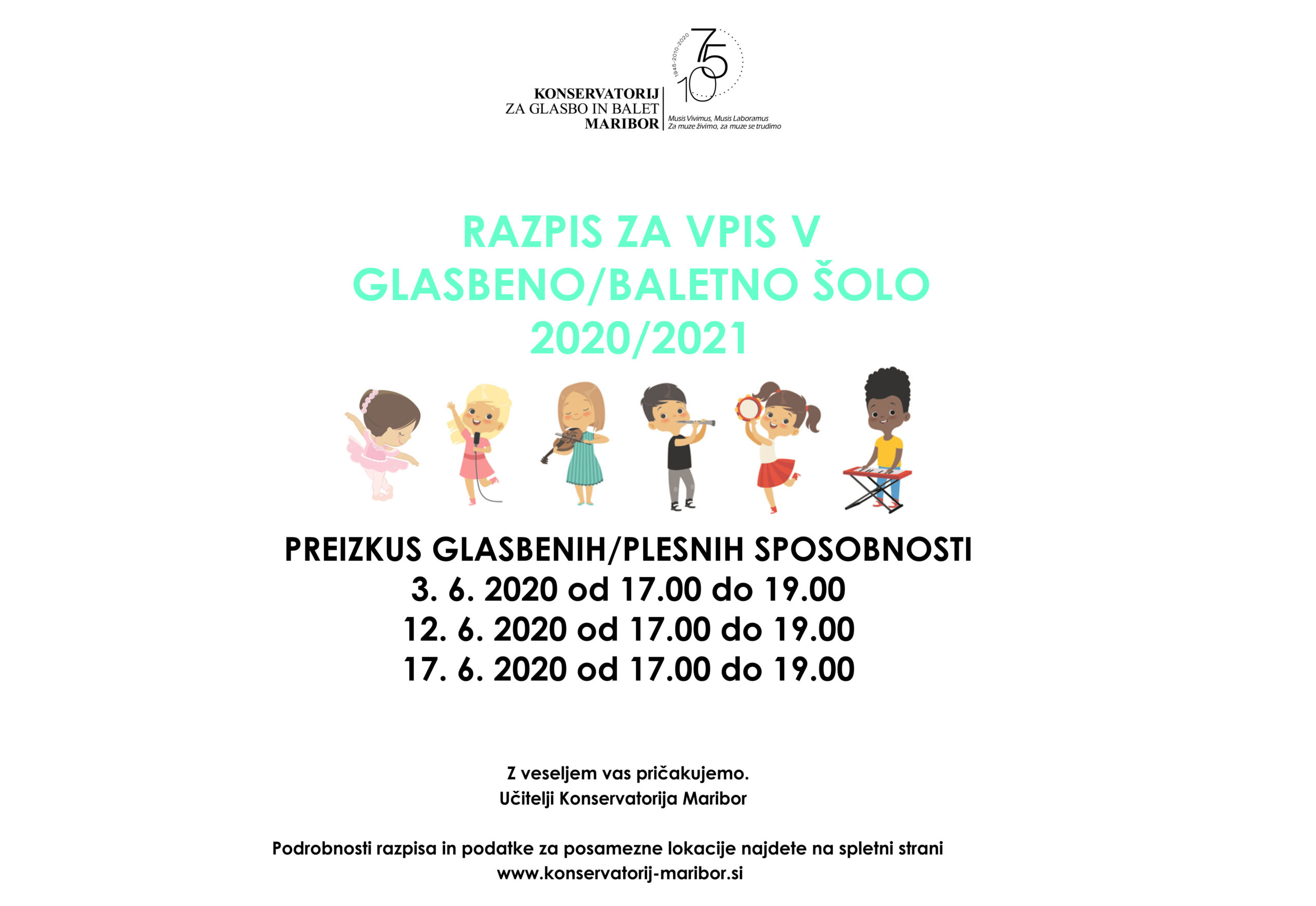 RAZPIS ZA VPIS v glasbeno in baletno šolo 2020/2021