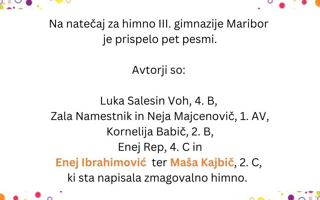 Natečaj za himno III. gimnazije Maribor, januar 2023