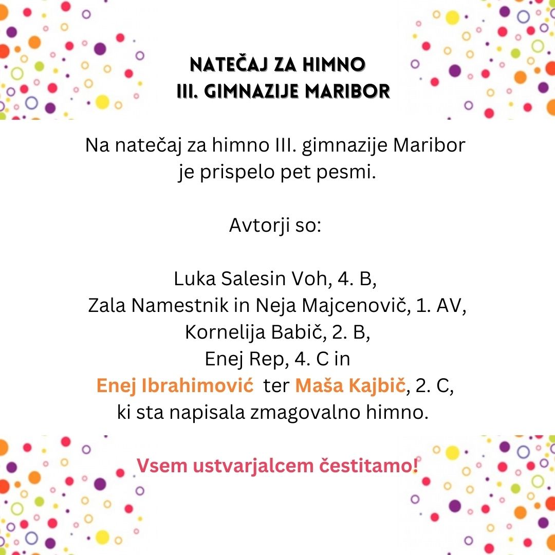 Natečaj za himno III. gimnazije Maribor, januar 2023