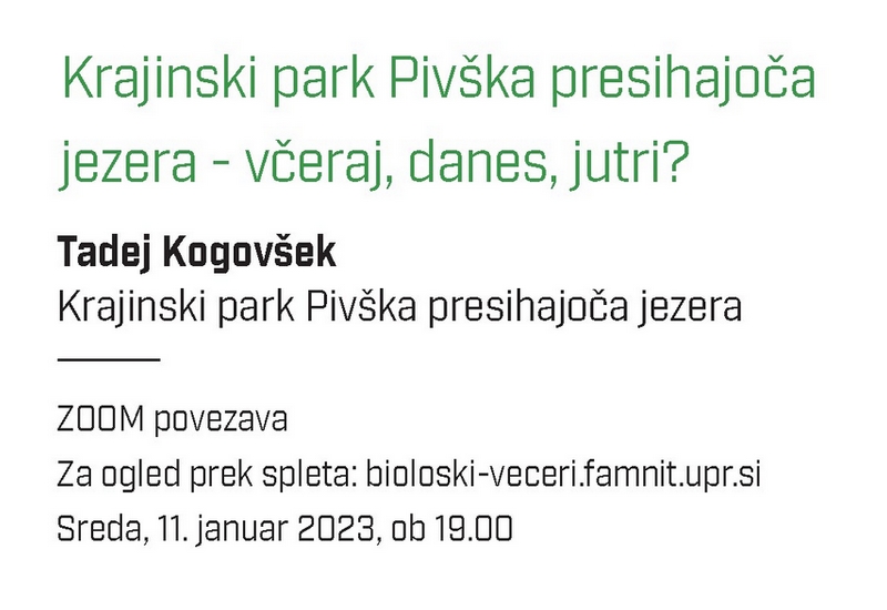 Spletno predavanje Krajinski park Pivška presihajoča jezera – včeraj, danes, jutri?