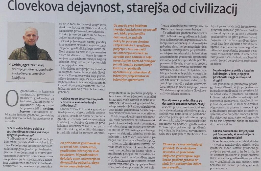 O gradbeništvu in šolanju na SGGOŠ.StG v časopisu Dnevnik