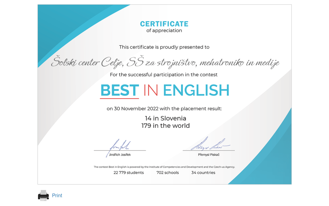 Znani so rezultati mednarodnega tekmovanja Best in English