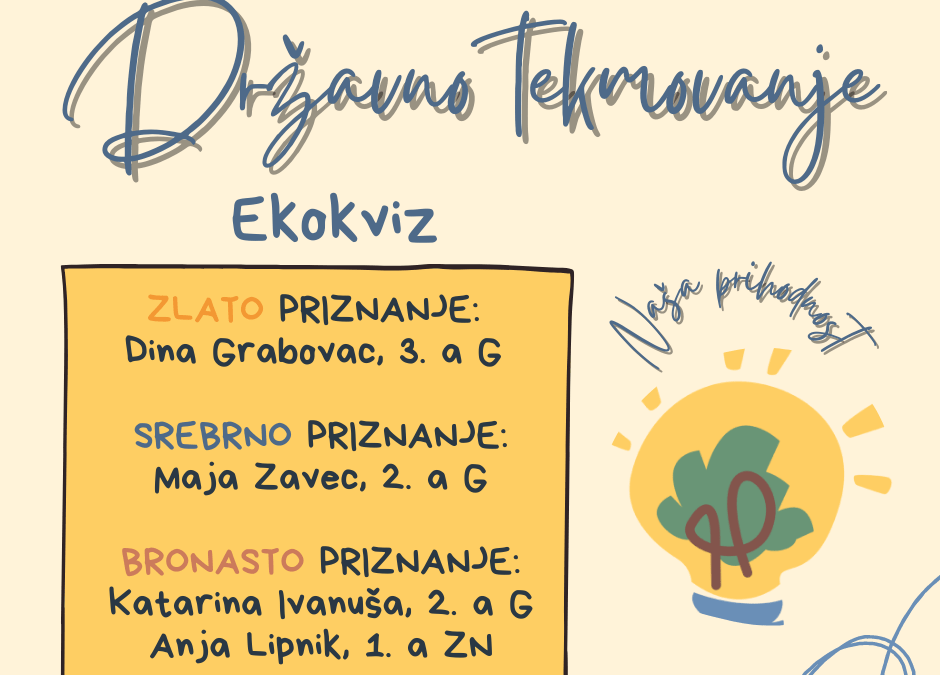 Zlato, srebrno in dve bronasti priznanji na državnem tekmovanju Ekokviz