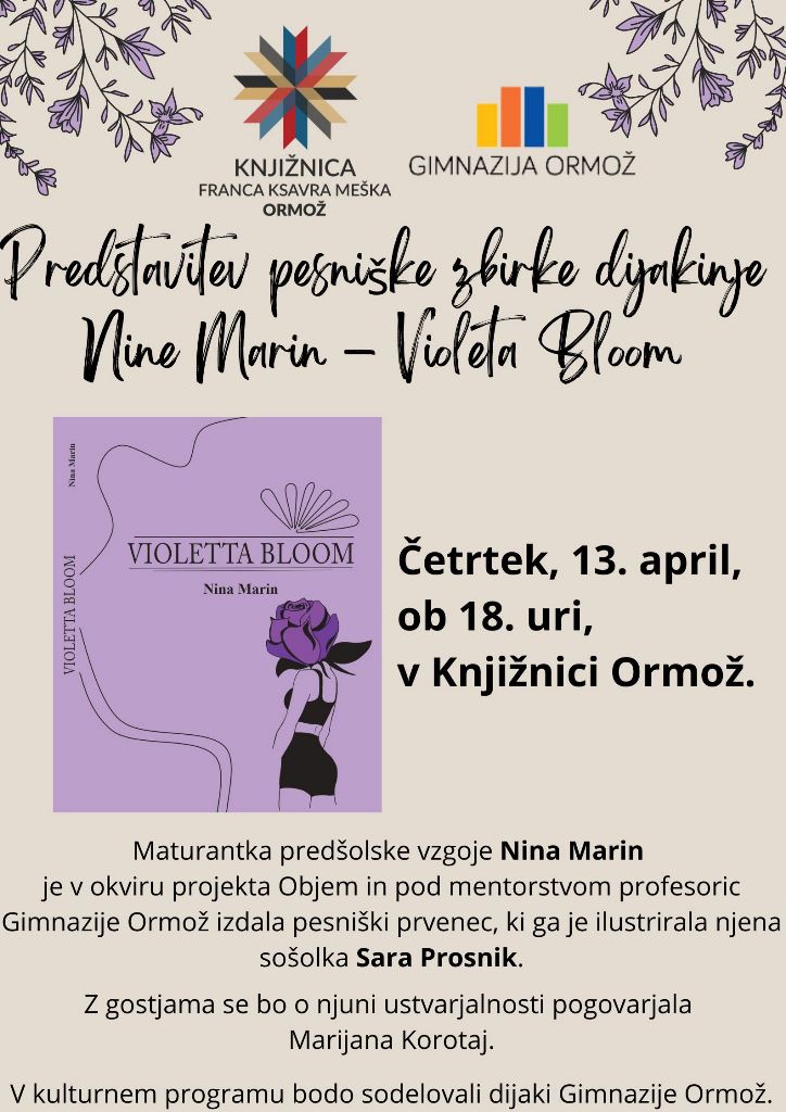 Predstavitev pesniške zbirke Nine Marin