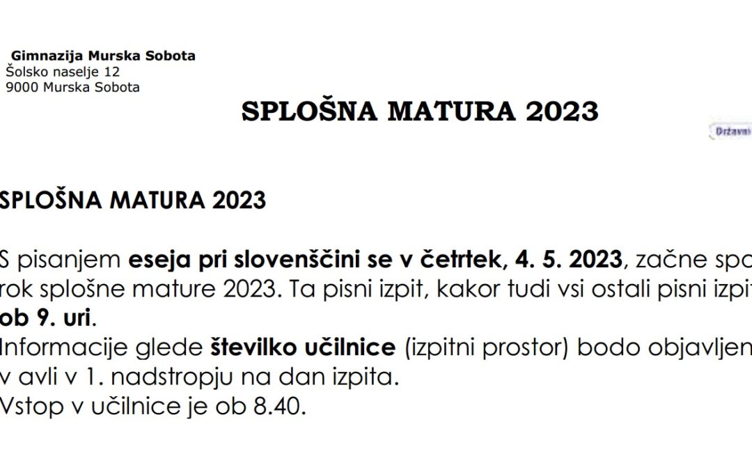 SPLOŠNA MATURA 2023 – ESEJ PRI SLOVENŠČINI