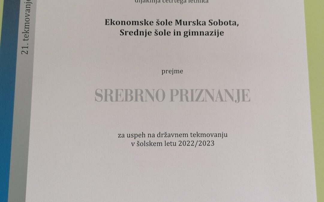 Srebrna na državnem tekmovanju iz znanja ekonomije