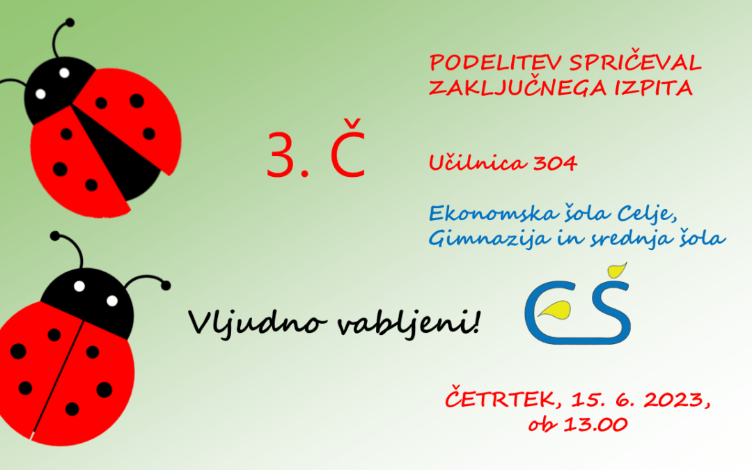 Vabilo na podelitev spričeval zaključnega izpita