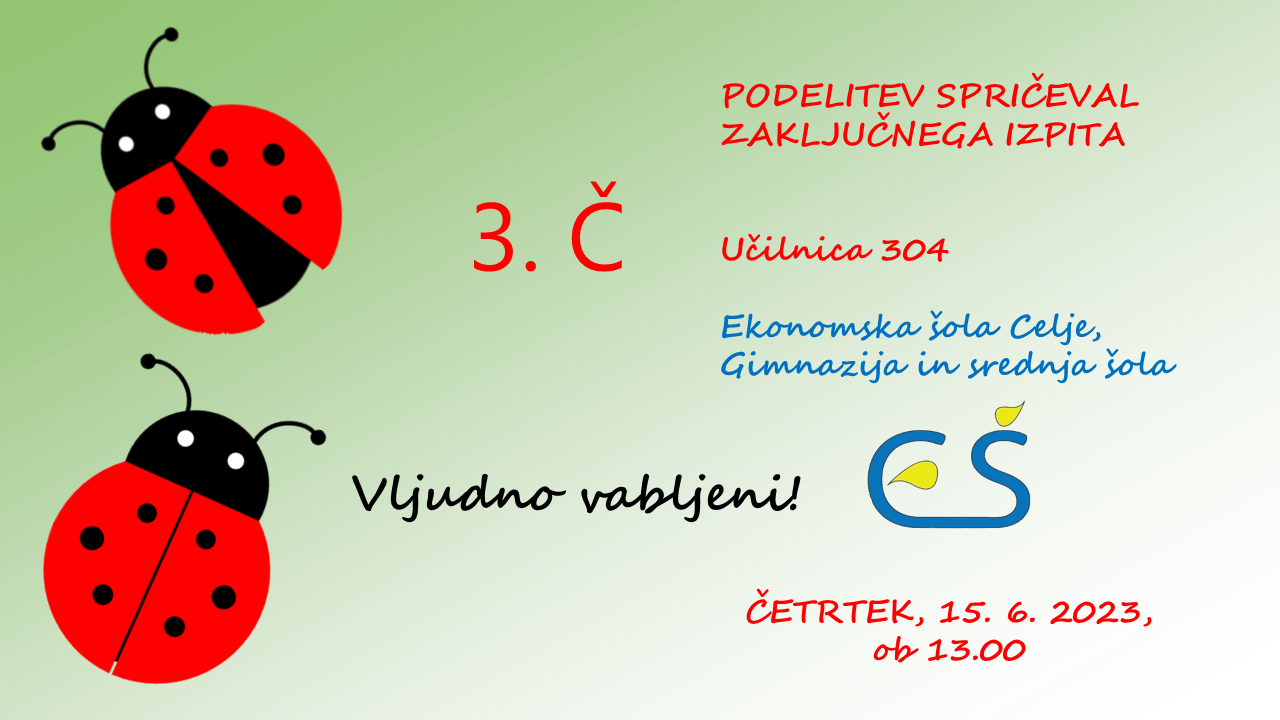 Vabilo na podelitev spričeval zaključnega izpita