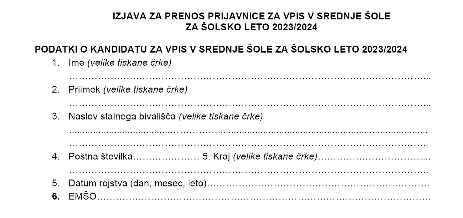 Vpis v srednjo šolo š.l. 2023/2024 Vpis v srednjo šolo š.l. 2023/2024