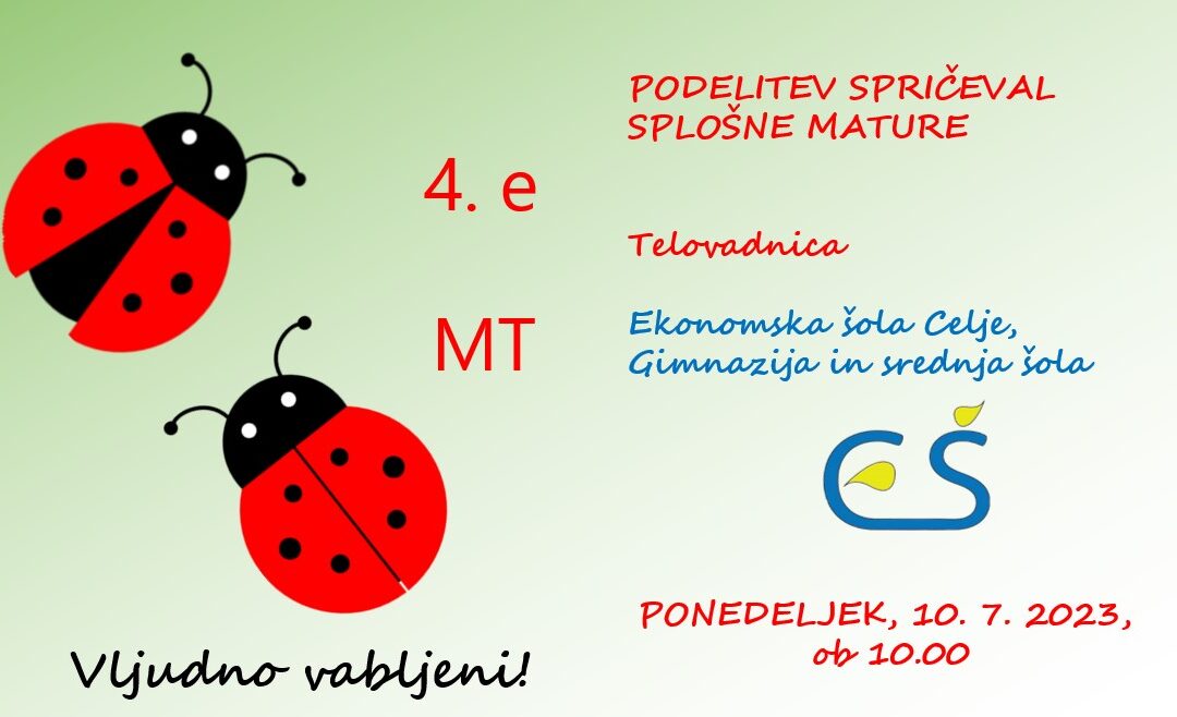 Vabilo na podelitev spričeval splošne mature