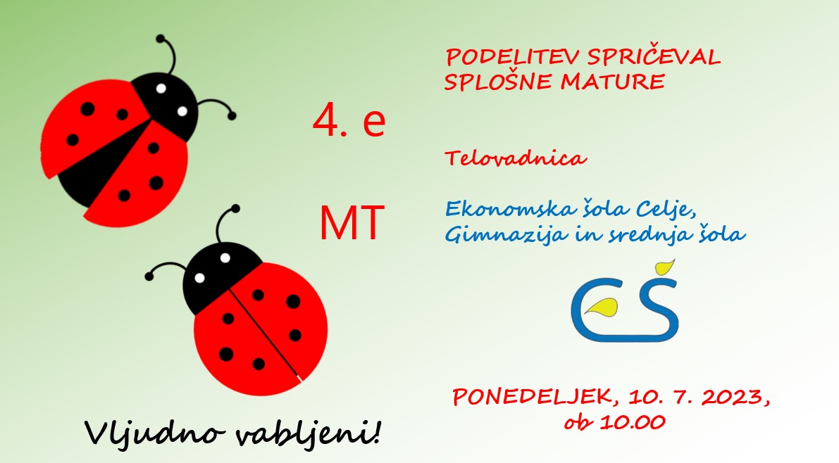 Vabilo na podelitev spričeval splošne mature Vabilo na podelitev spričeval splošne mature