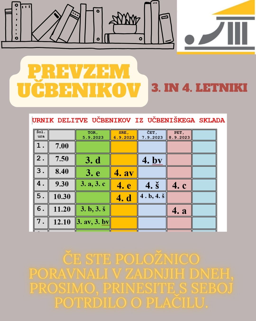 Prevzem učbenikov, 3. in 4. letniki, september 2023