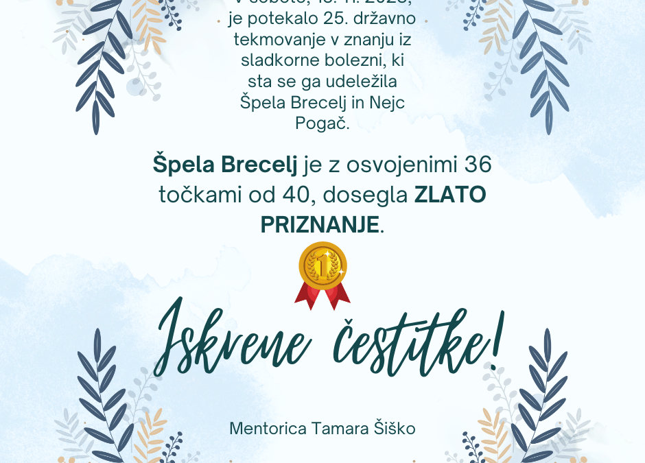 Državno tekmovanje v znanju iz sladkorne bolezni, november 2023