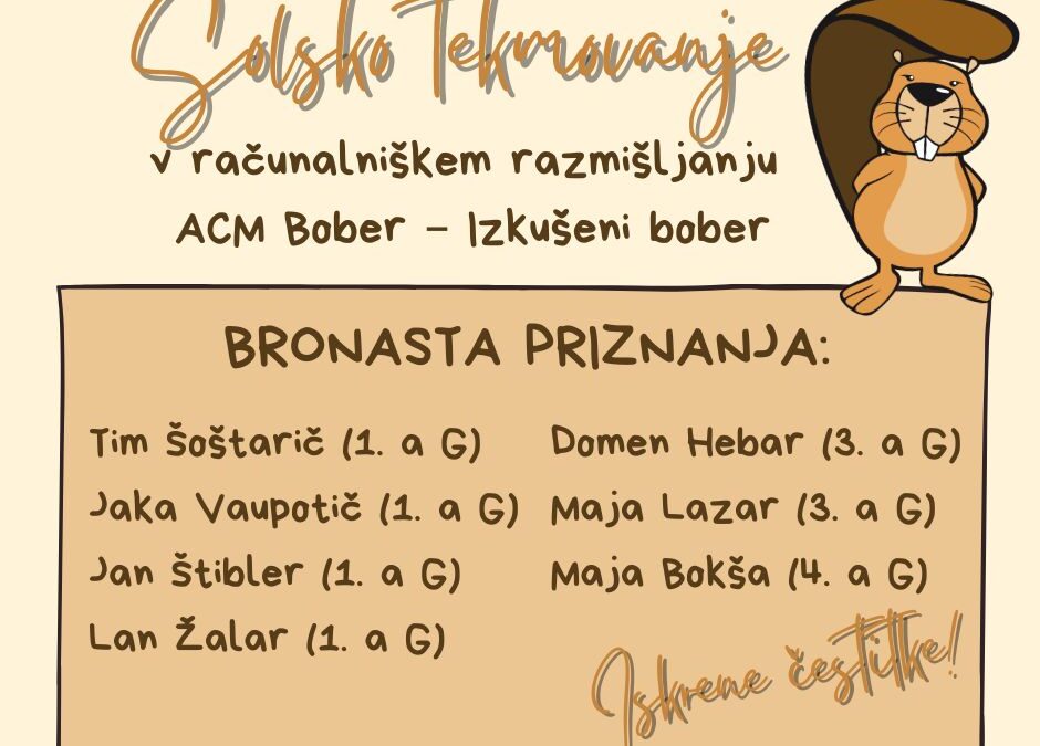 Rezultati šolskega tekmovanja Bober