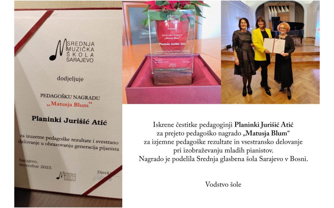 Podelitev nagrade “Matusja Blum” Planinki Jurišić Atić