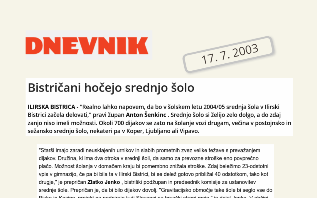 Bistričani hočejo srednjo šolo