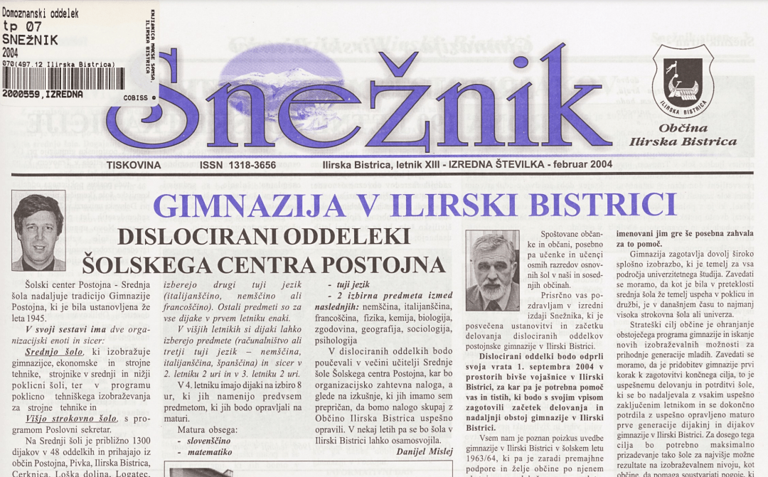 O naši gimnaziji v posebni številki Snežnika, februar 2004