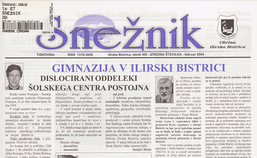O naši gimnaziji v posebni številki Snežnika, februar 2004