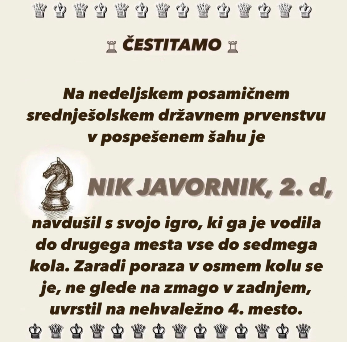 Uspeh našega dijaka, januar 2024
