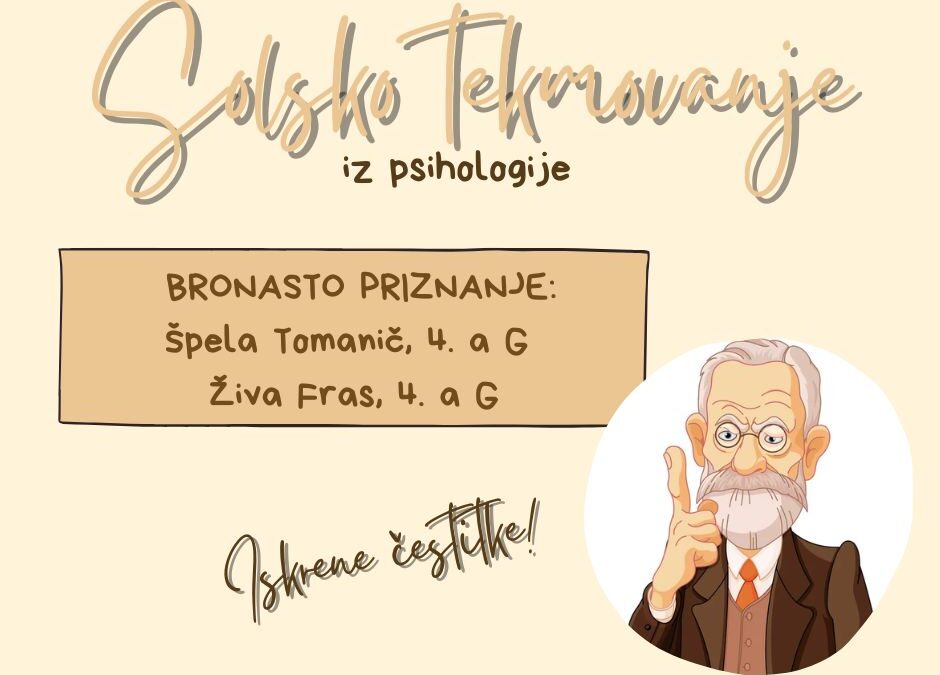 Rezultati šolskega tekmovanja iz psihologije