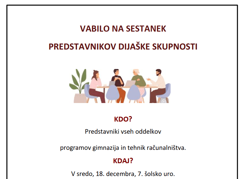 Vabljeni na sestanek dijaške skupnosti