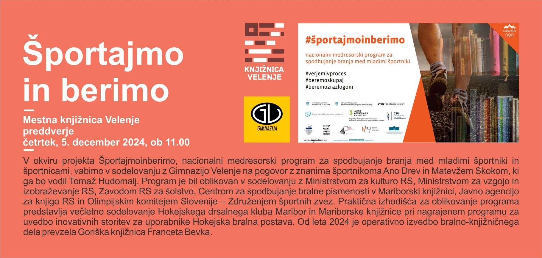Športajmo in berimo – obvestilo za dijake športnih oddelkov