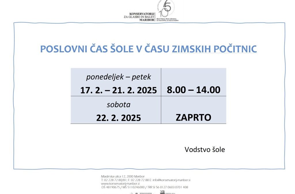 Poslovni čas šole v času zimskih počitnic