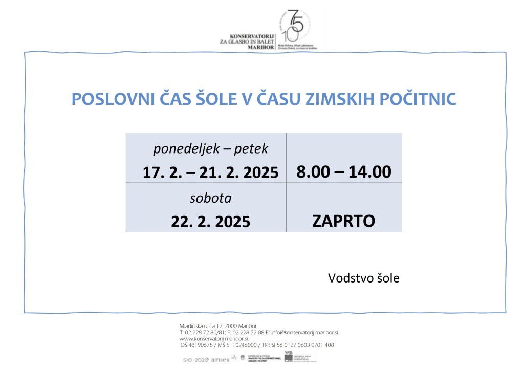 Poslovni čas šole v času zimskih počitnic