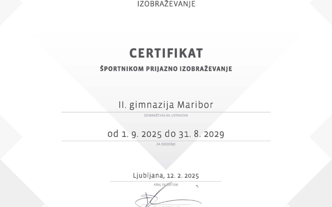 II. gimnazija Maribor najvišje ocenjena med “športnikom prijaznimi” šolami