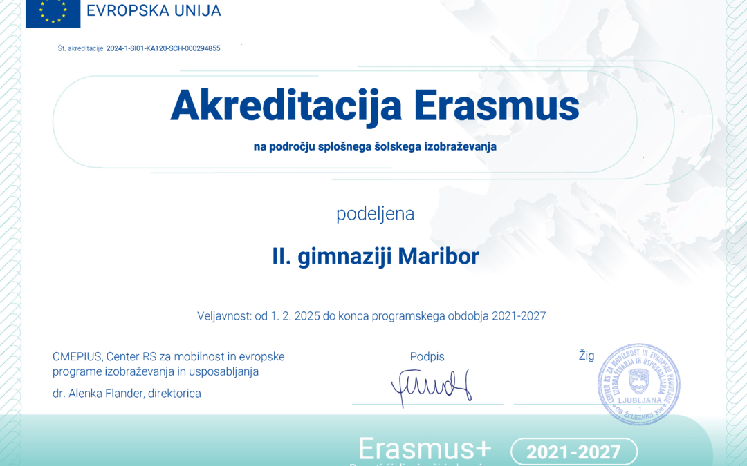 II. gimnaziji Maribor podelili Akreditacijo Erasmus