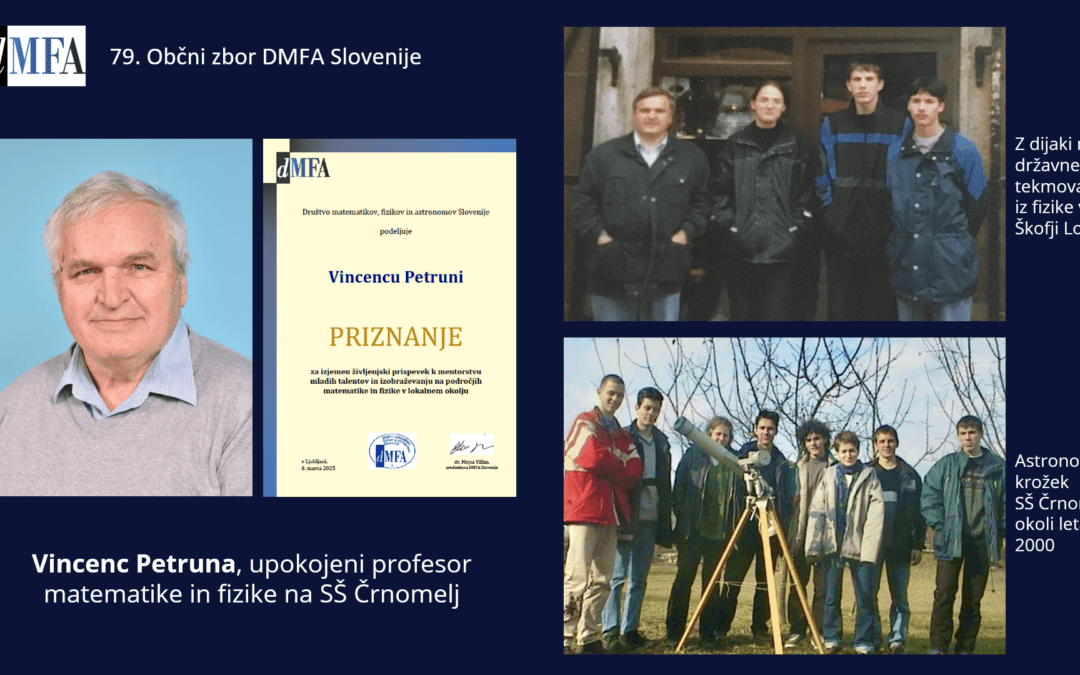 Vincenc Petruna prejemnik priznanja DMFA Slovenije