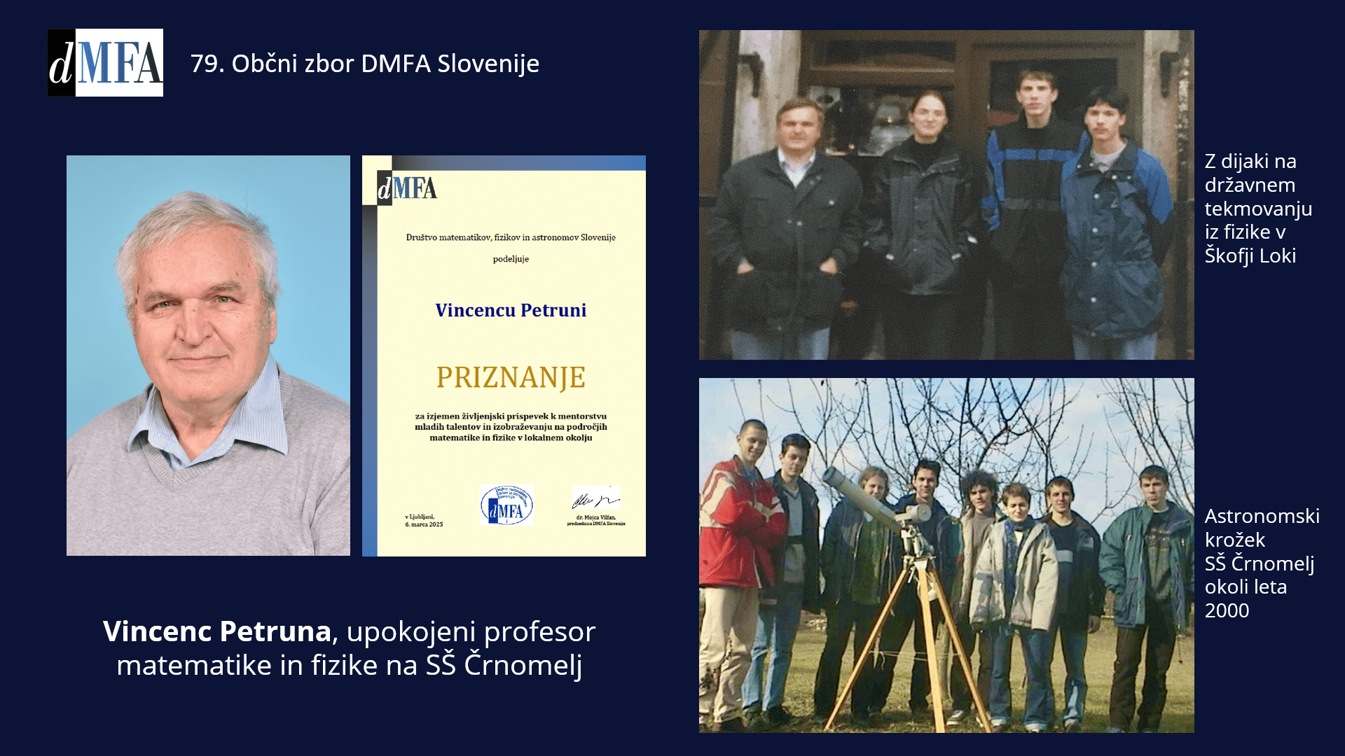 Vincenc Petruna prejemnik priznanja DMFA Slovenije