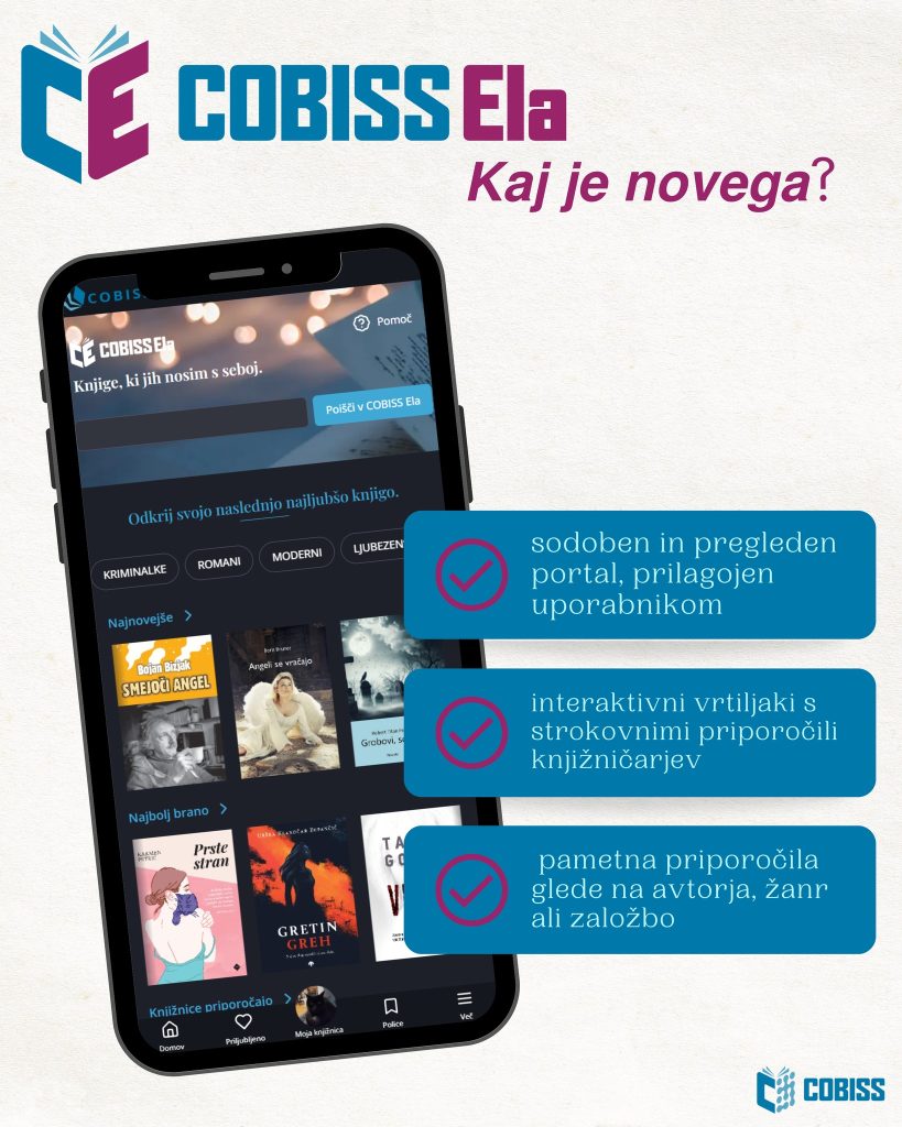 Novosti, ki ji prinaša osvežena različica so: sodoben in pregleden portal, prilagojen uporabnikom, interaktivni vrtiljaki s strokovnimi priporočili knjižničarjev in pametna priporočila glede na avtorja, žanr ali založbo