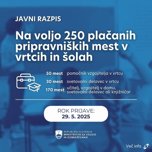 Javni razpis pripravniških mest v šolah za leto 2025/26