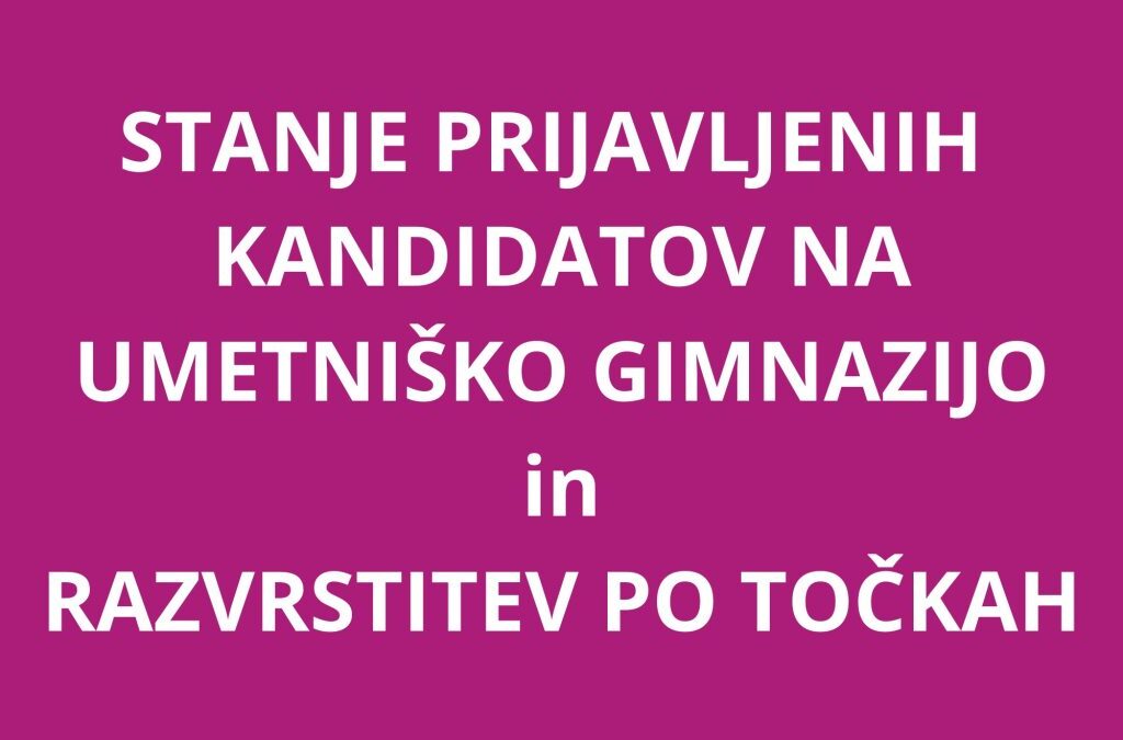 STANJE PRIJAVLJENIH  KANDIDATOV NA UMETNIŠKO GIMNAZIJO in RAZVRSTITEV PO TOČKAH