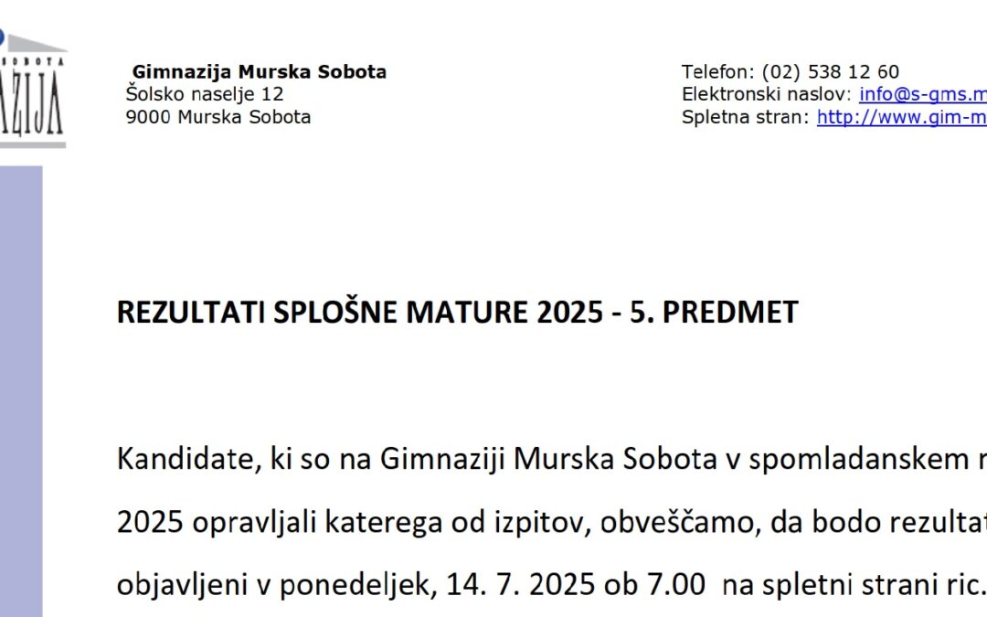 Rezultati drugih kandidatov na splošni maturi (5. predmet)