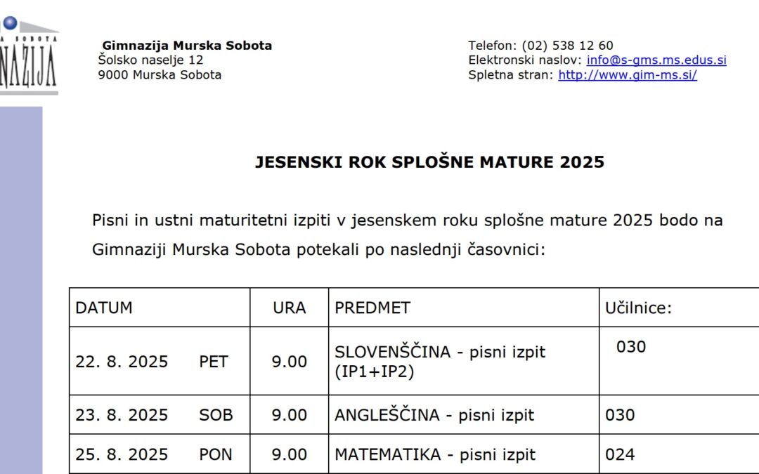 Jesenski rok splošne mature 2025