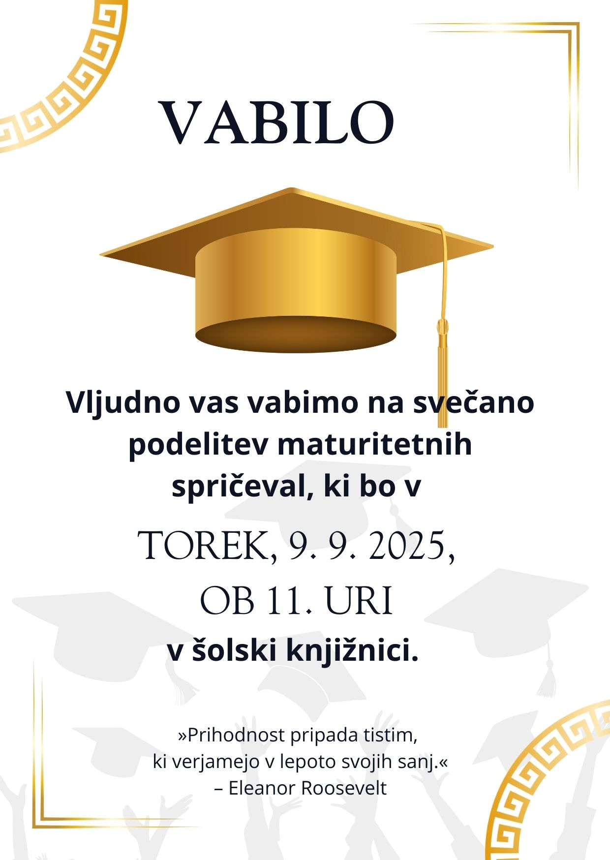 Vabilo na svečano podelitev poklicne mature Vabilo na svečano podelitev poklicne mature
