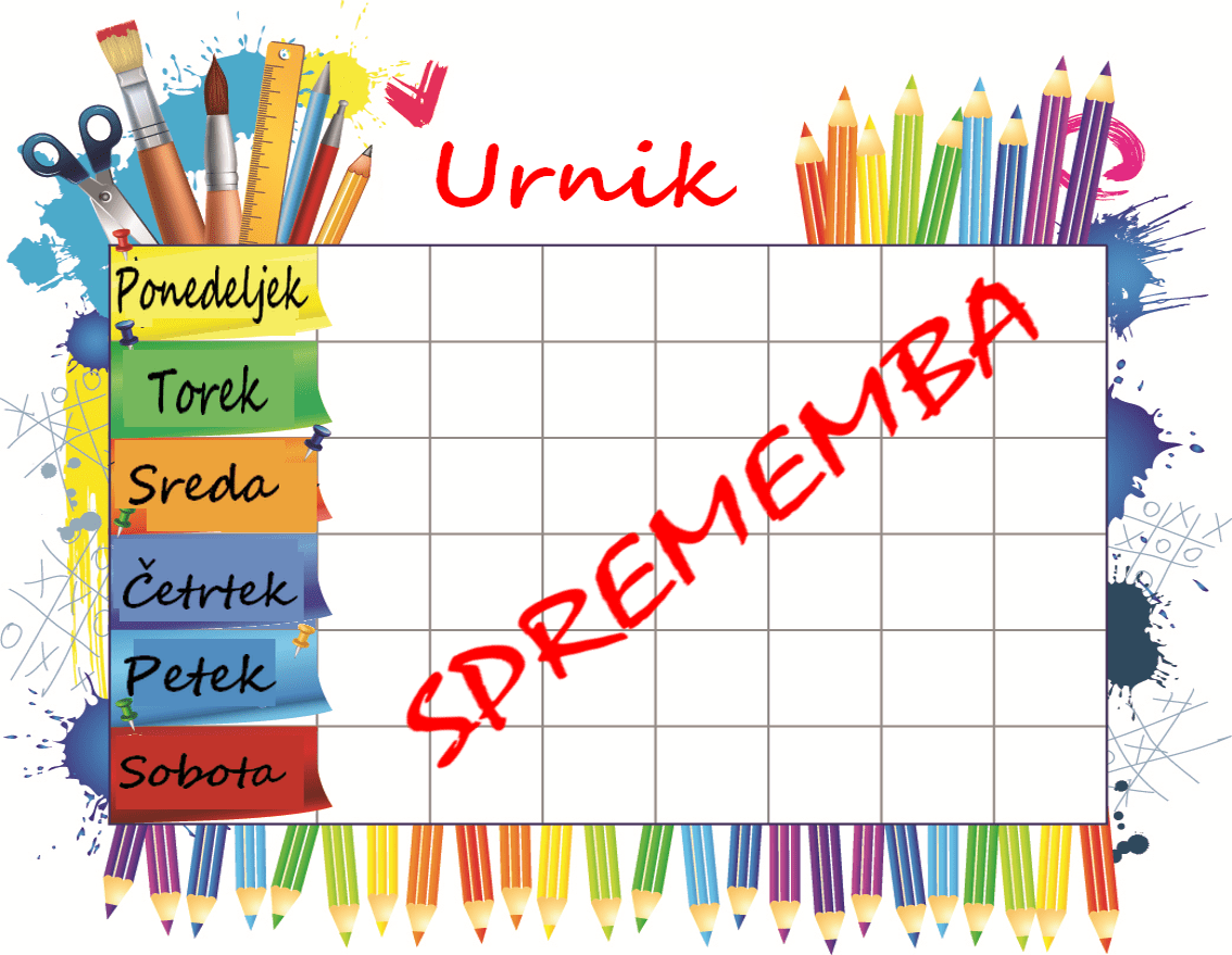 Sprememba urnika Sprememba urnika