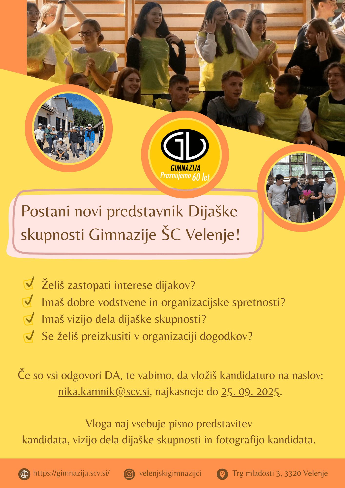 Dijaška skupnost Gimnazije ŠC Velenje: iščemo novega predsednika/predsednico Dijaška skupnost Gimnazije ŠC Velenje: iščemo novega predsednika/predsednico
