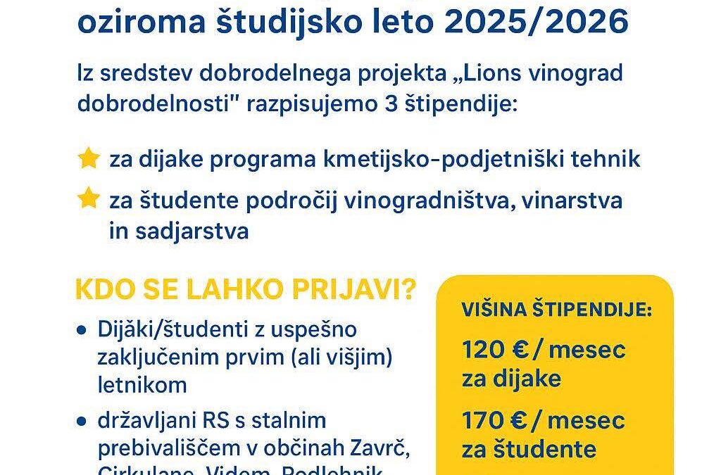 Javni razpis štipendij za šolsko oz. študijsko leto 25/26