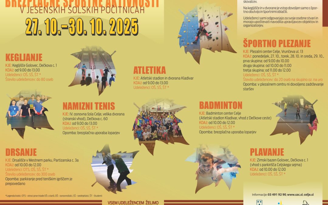 Športne aktivnosti med jesenskimi počitnicami